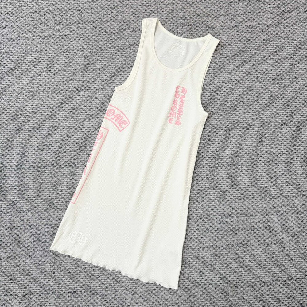 Chrome Hearts Cream Tank Dress with Pink Logo